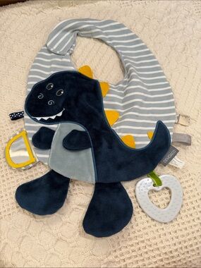 Demdaco Blue Striped Dinosaur Bib with Yellow Spikes
